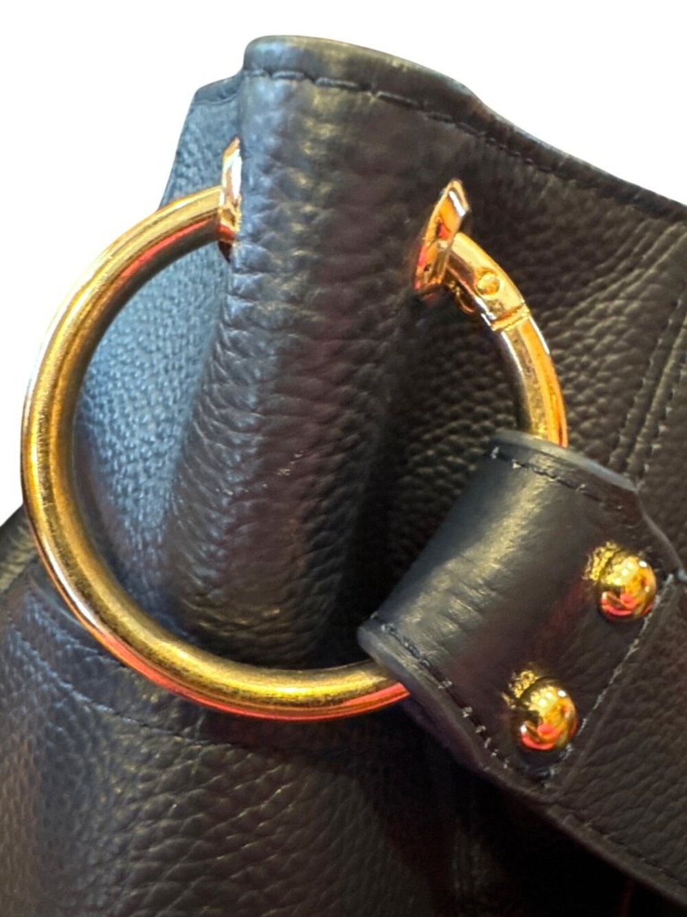 LAGGO Navy Pebbled Leather Hobo Shoulder Bag Gold Tone Hardware Tassel Tote - Picture 5 of 12